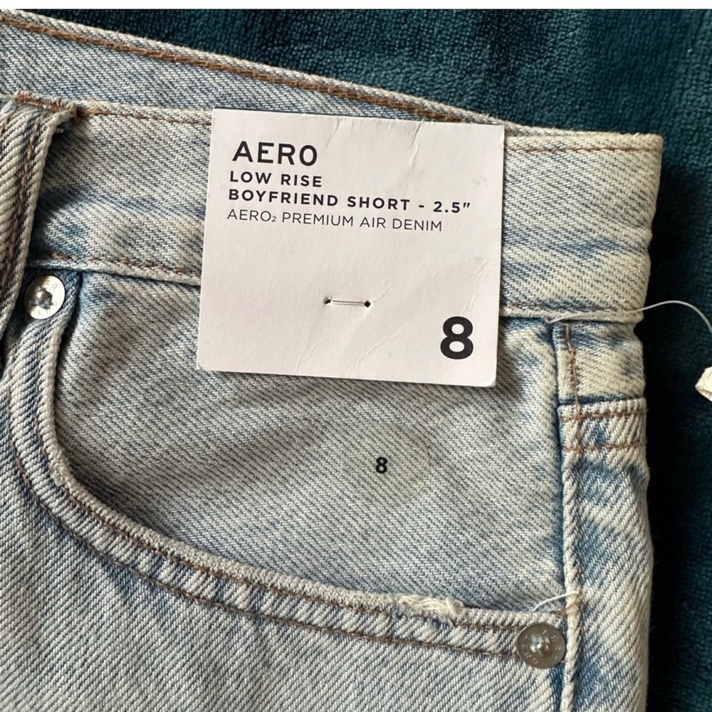 Aeropostale Blue Jean Shorts with Frayed Edges and Decorative Patches - Picture 5 of 5